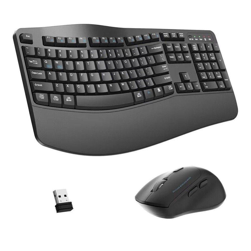 Wireless Keyboard and Mouse Combo,2.4G Full Size Wave Keys Ergonomic Keyboard